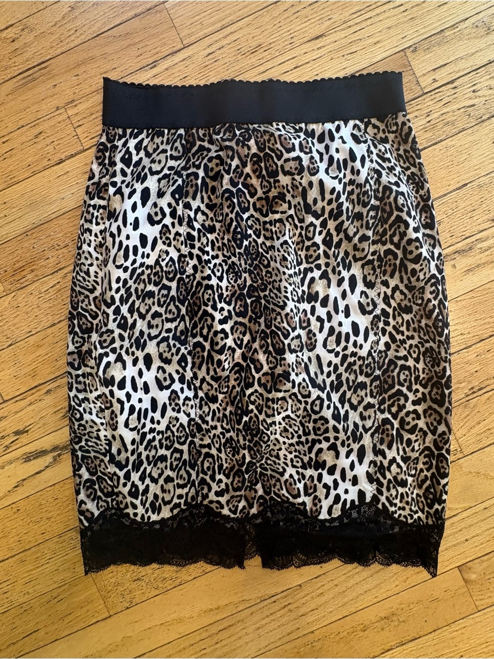 Victoria’s Secret Satin Leapord Print Slip Skirt with Lace Trim